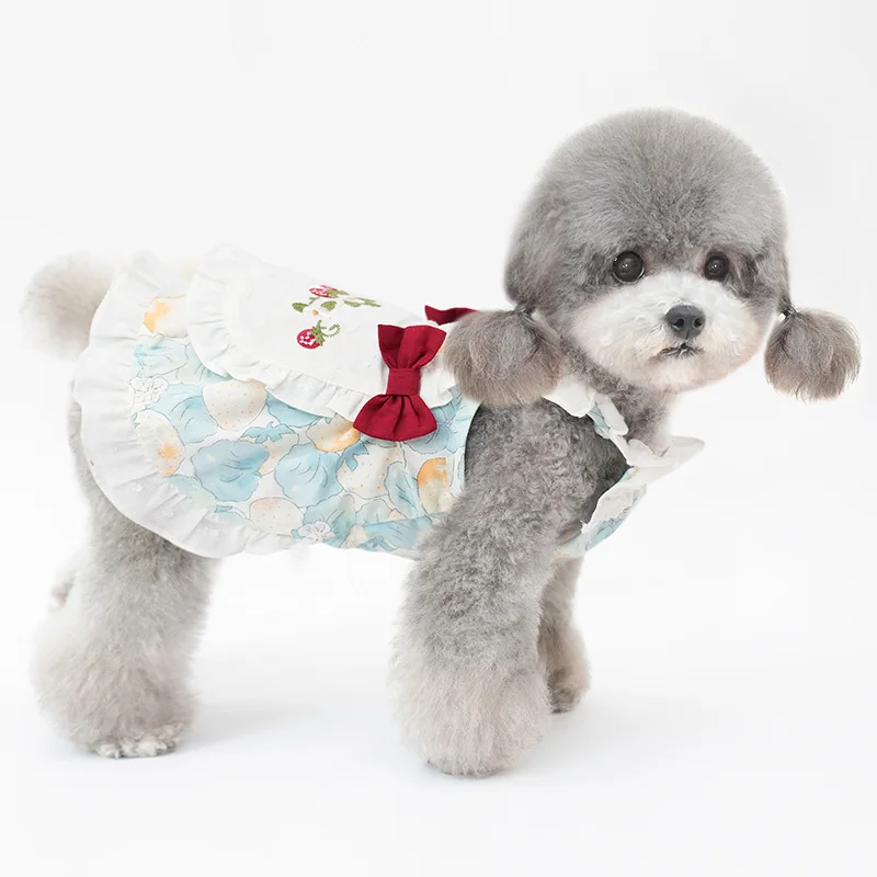 Vestido de princesa de perro INS de lujo, elegante vestido Floral con lazo para cachorro, vestidos de boda para fiesta de primavera y verano para Pomerania Yorkshire - imagen 4