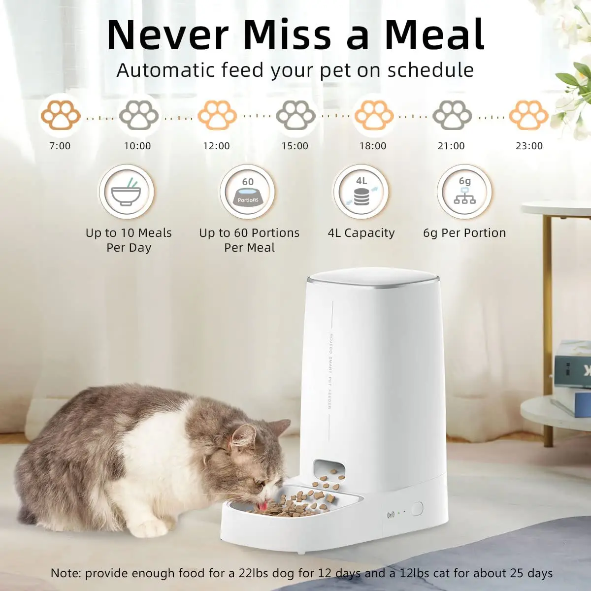 ROJECO-comedero automático para gatos, dispensador inteligente de comida para gatos con WiFi, con Control remoto, alimentador automático para perros y gatos, accesorios de comida seca - imagen 2