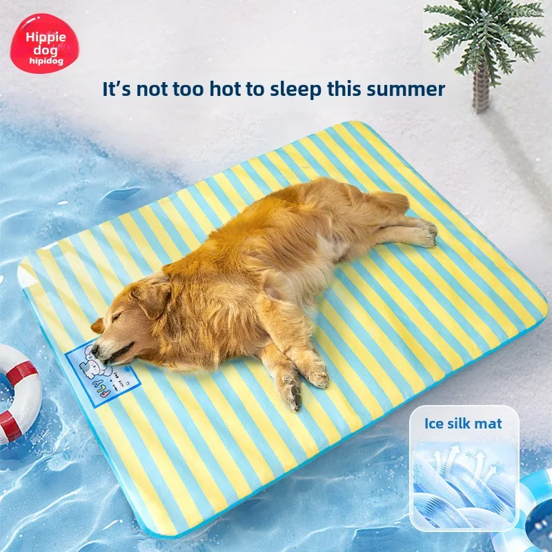 Nido refrescante moderno de verano para perros y gatos, estera de cama para mascotas de PVC de seda de hielo a rayas con dibujos animados, cómoda almohadilla refrescante para mascotas con estampado de animales - imagen 3