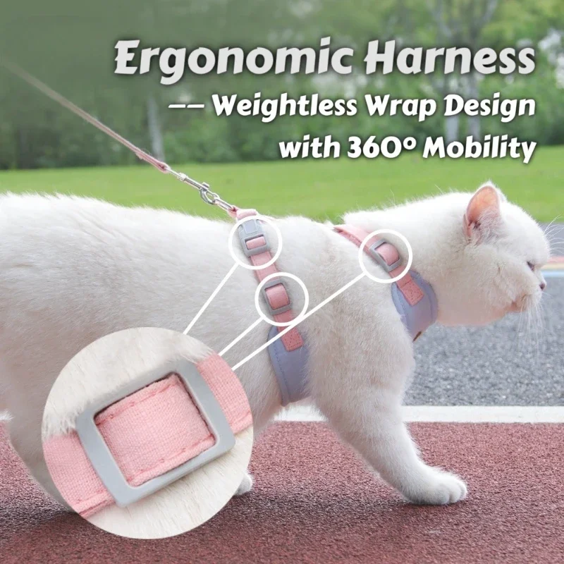 Conjunto de arnés y correa para gatos a prueba de escape: chaleco ajustable con insignia de cuero y malla transpirable para caminar al aire libre de gatitos/cachorros - imagen 2