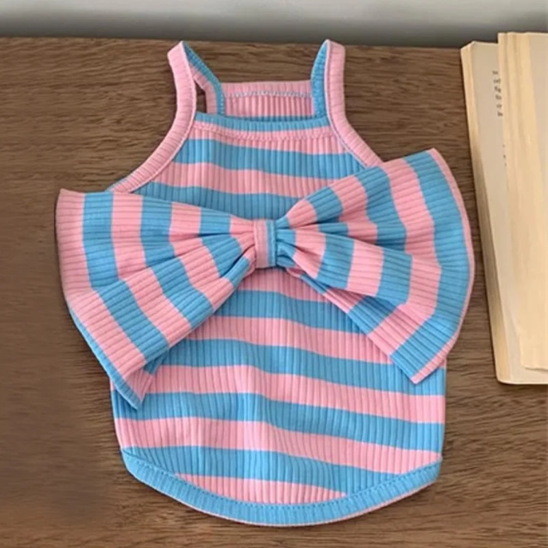 Falda de princesa con lazo para perro, ropa de verano para mascotas, bonito vestido con tirantes para cachorro, vestidos de gato a rayas a la moda, ropa para perros Chihuahua - imagen 5