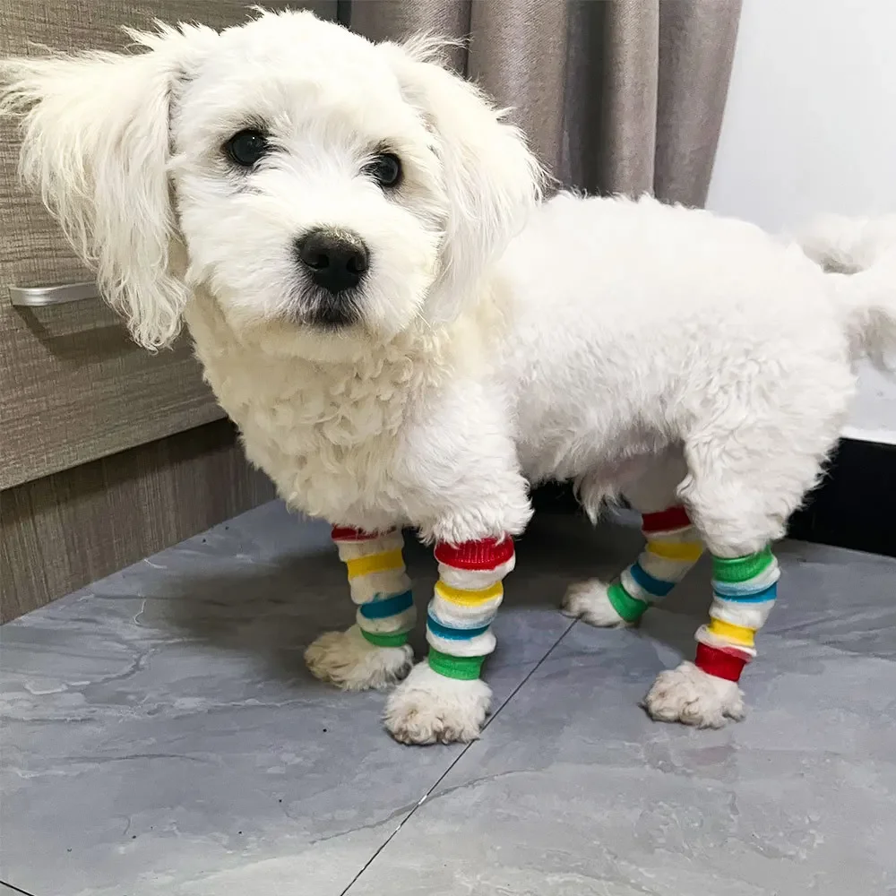 Nuevos calcetines hasta la rodilla y las piernas para mascotas, calcetines coloridos para exteriores para perros pequeños, calcetines con decoración de manos para mascotas de peluche de Pomerania para gatos - imagen 3