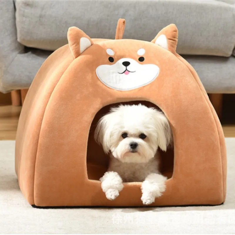 Cama para gatos con forma de Shiba Inu, cama para dormir suave y cálida de pelo corto de felpa para gatos, universal para todas las estaciones, perros pequeños y medianos