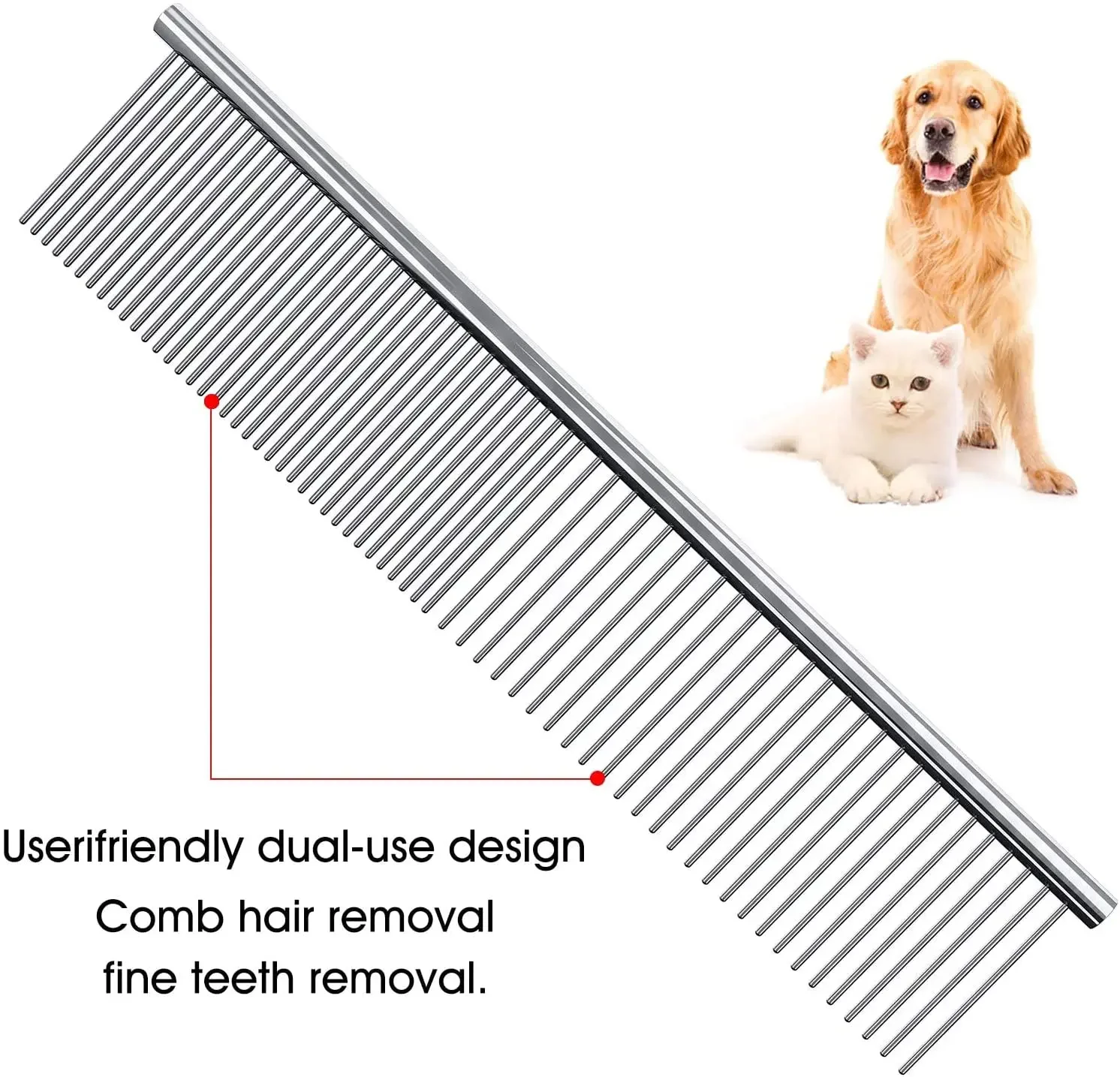 Peines de acero para mascotas, herramienta para quitar piel mate, peine para desmatting de mascotas con dientes redondeados para Golden Retriever persa - imagen 4