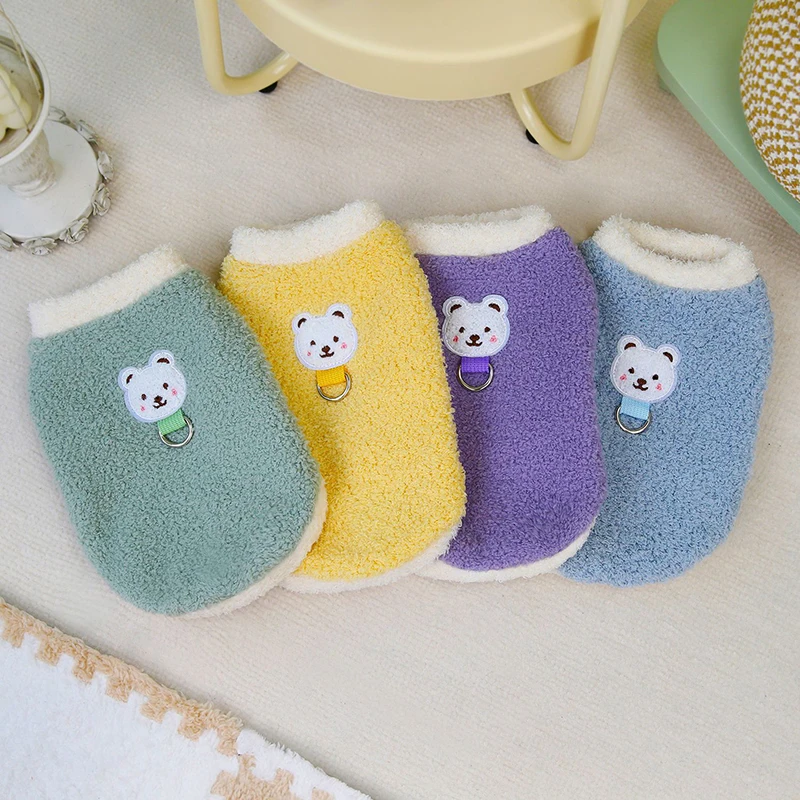 Ropa cálida de invierno para perros con anillo en D, abrigo de felpa para perros pequeños y medianos, ropa suave para cachorros, ropa para Chihuahua Yorkie, suministro para mascotas - imagen 4