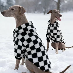 Large Dog Clothes Plaid Pet Hoodies Whippet Italian Greyhound Fleece Coat Winter Doberman Checkerboard Sweaters 2026 New Pajamas