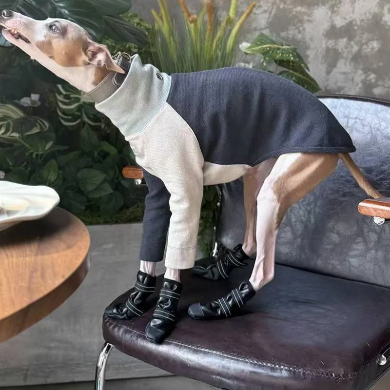 Zapatos elegantes y cálidos de lana negra para galgo italiano, botas de cuero PU con protección suave para los pies para invierno, suministros de moda Whippet - imagen 5