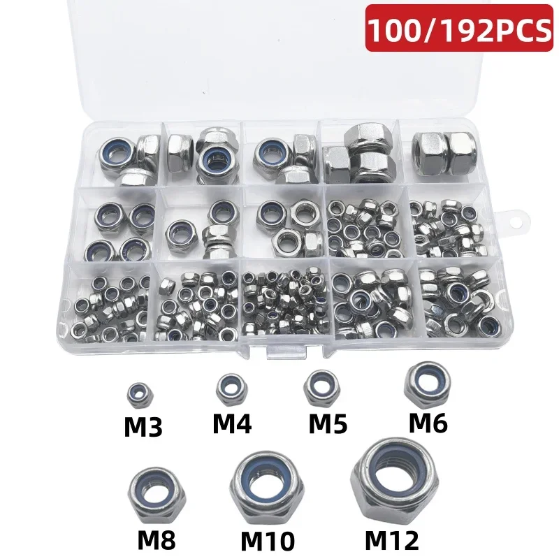Las tuercas de bloqueo de acero inoxidable de 100/192 piezas son ideales para bloquear las arandelas para evitar aflojar los pernos debido a vibraciones, impactos, etc.