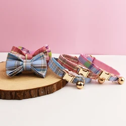 Collar de gato con patrón a cuadros, Collar personalizado de seguridad ajustable con lazo para mascotas, Collar suave con nombre personalizado