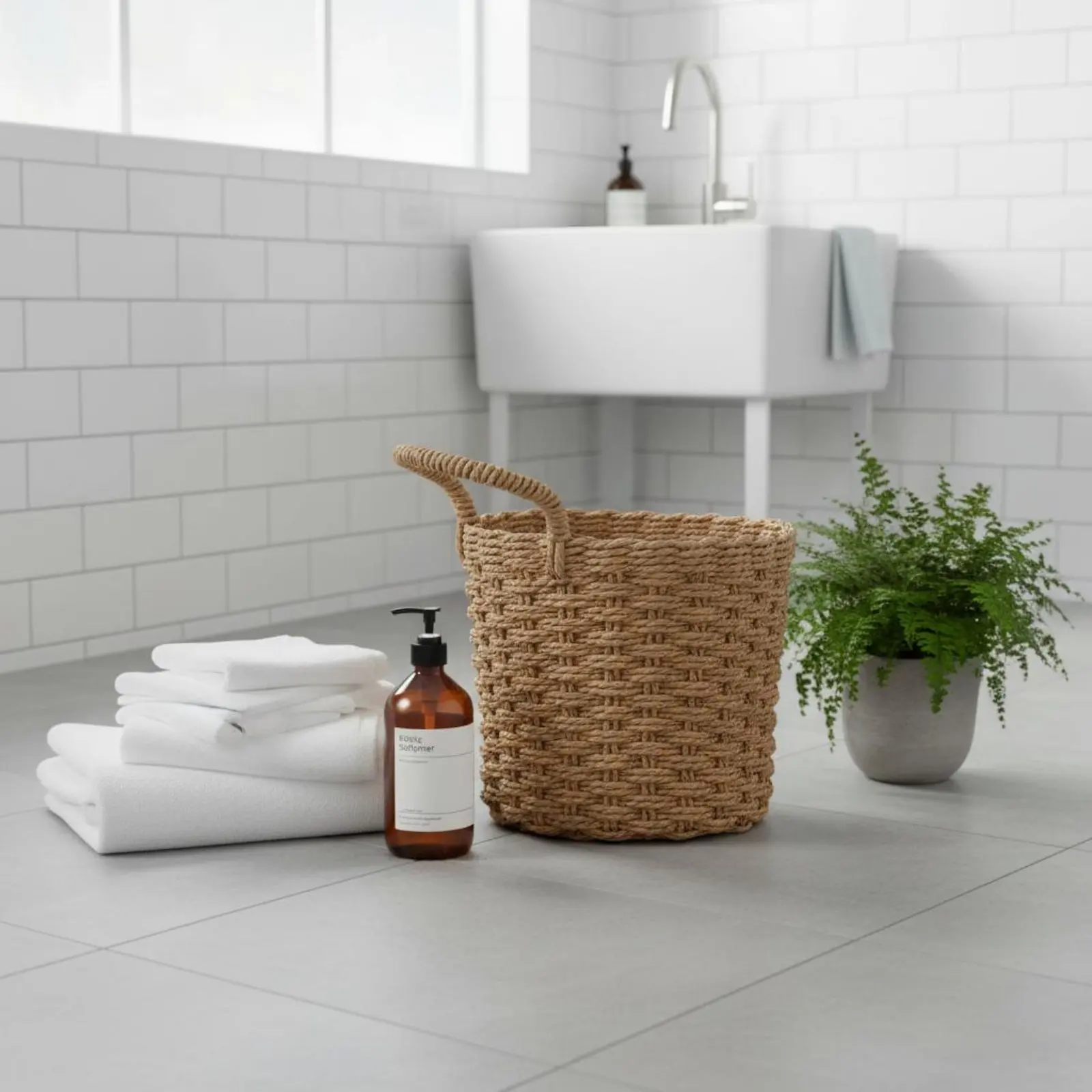 Cesta de mimbre decorativa con asas – Estilo Boho para entrada - imagen 2
