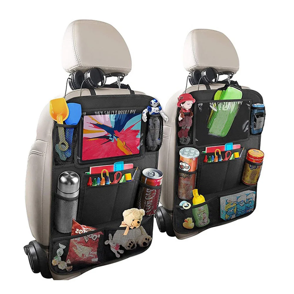 Organizador de asiento trasero de coche con pantalla táctil, soporte para tableta, bolsillos de almacenamiento, cubierta, protectores de respaldo de asiento de coche, accesorios para coche