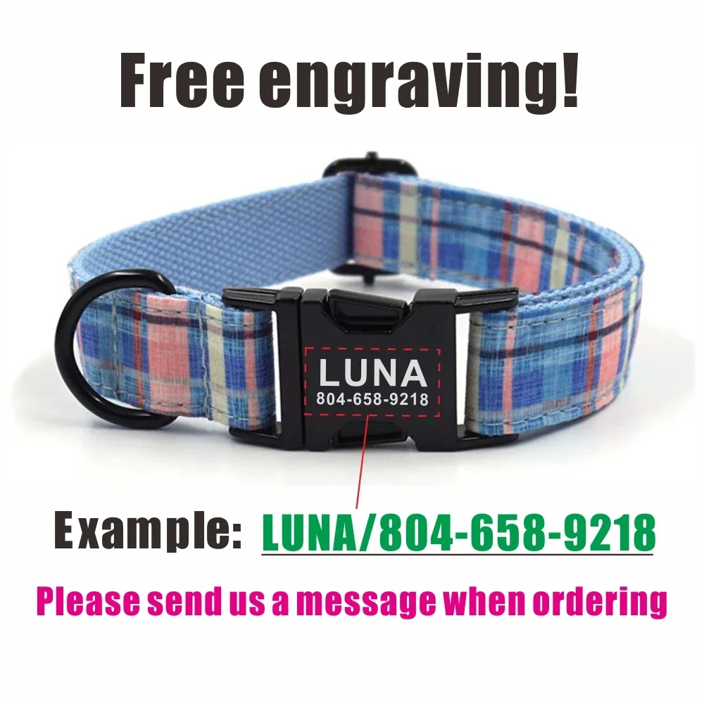 Collar personalizado para perro, Correa con grabado de placa de identificación, accesorio para mascota, Collar colorido a cuadros para cachorro - imagen 4