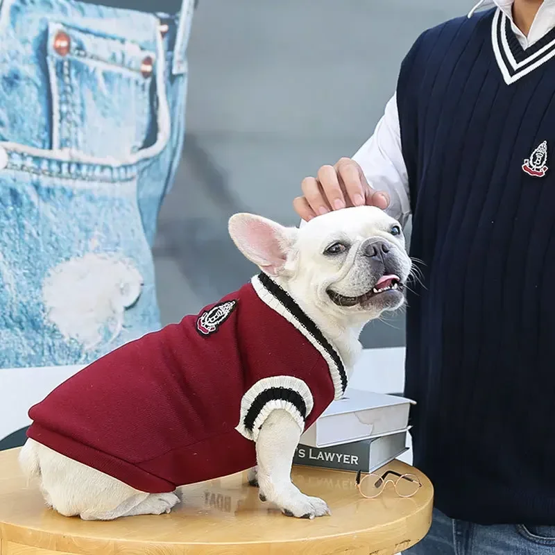 Suéteres para perros de estilo universitario, ropa cálida de invierno para perros pequeños y medianos, chaleco para cachorros y gatos, abrigo Yorkie de Bulldog Francés - imagen 5