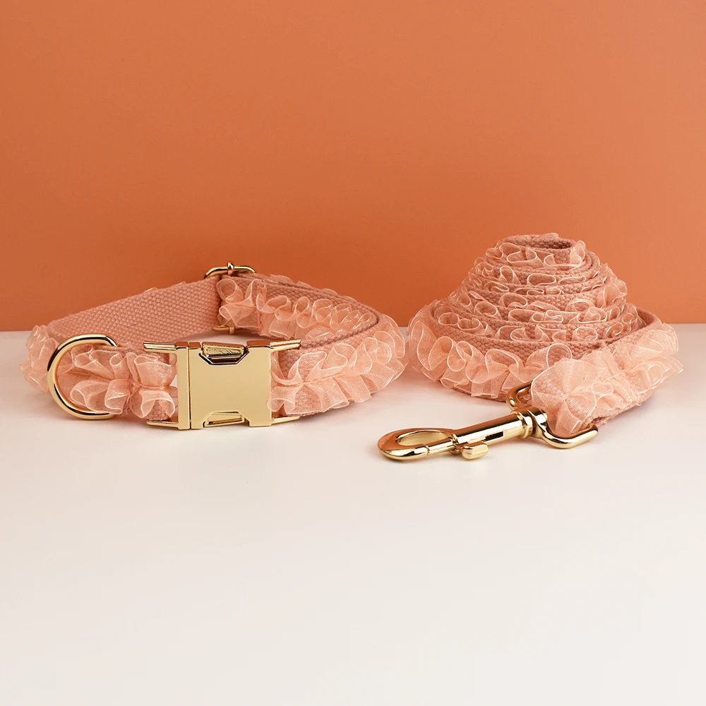 Collar de perro de encaje grabado personalizado, arnés de boda personalizado para mascotas, accesorios de lujo para perros, placa con nombre de encaje 03 - imagen 4