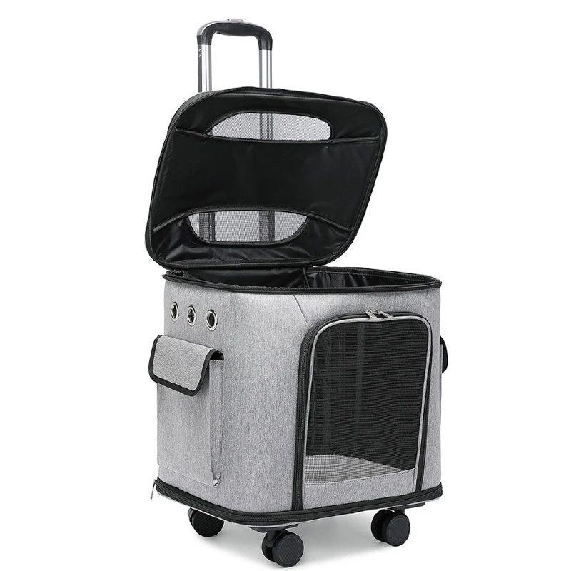 Outdoor Pet Carriers Bag Large Capacity Silent Wheel Cat Suitcase Portable Travel Dog Carriers Bags Pet Stroller Breathable - imagen 3