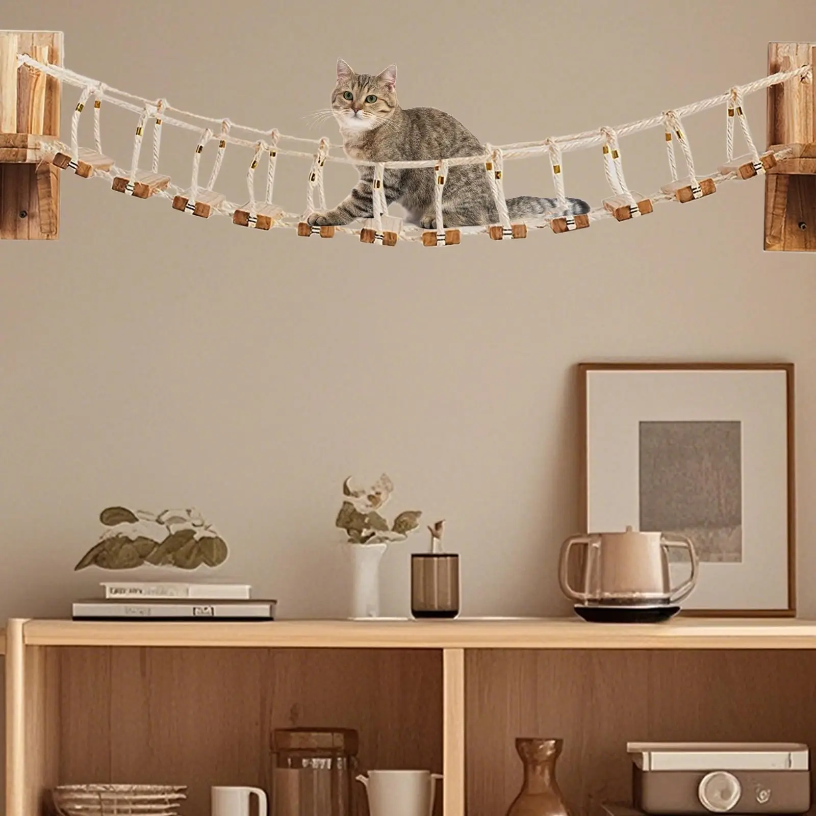 Escalera de puente para gatos de 100cm de largo para gatos de interior, escalones de escalada montados en la pared, estante, muebles de madera para accesorios para gatos - imagen 5