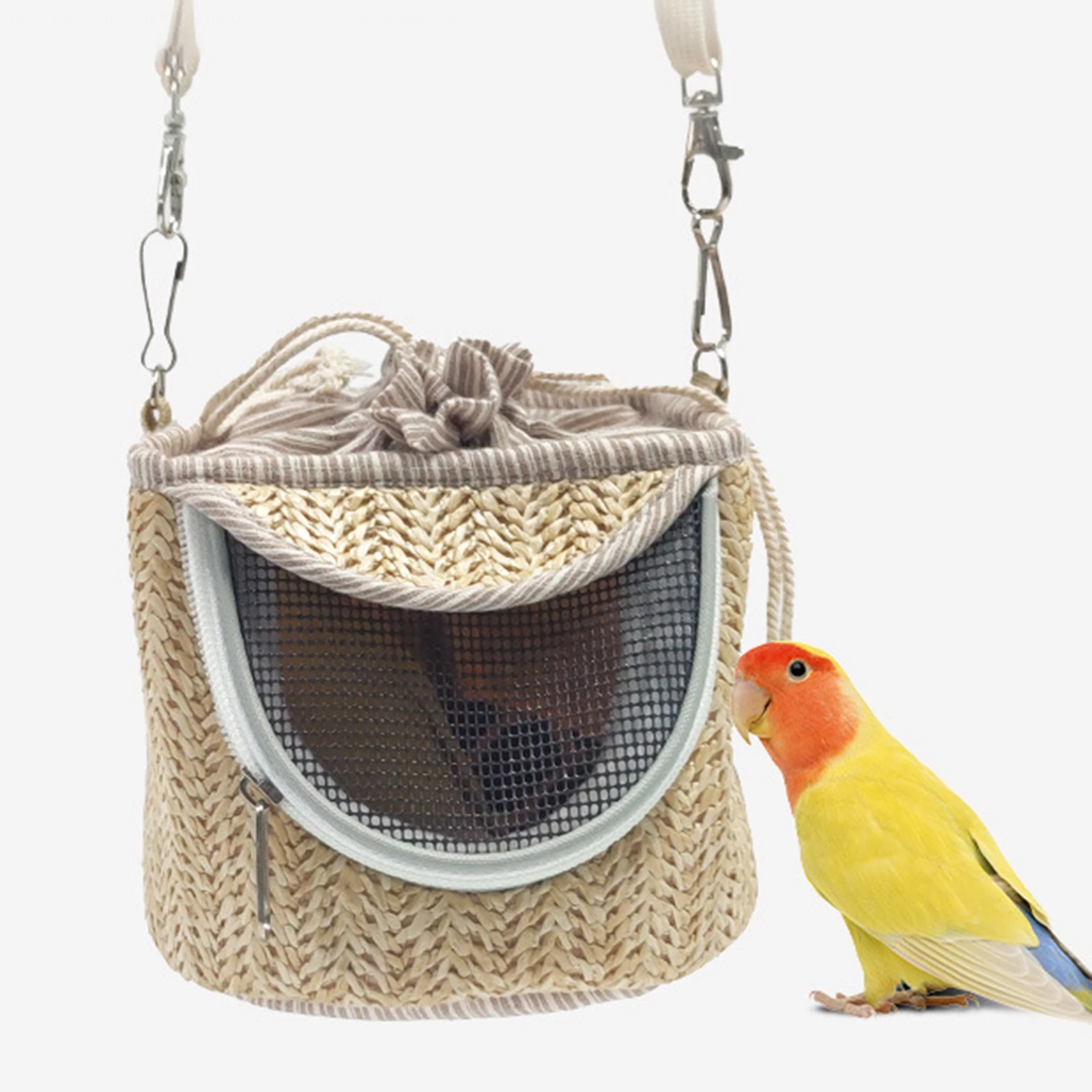 Portabidones portátil para mascotas, jaula de transporte para loros, accesorios para pájaros al aire libre, jaula para conejillos de indias, bolsa de viaje - imagen 3