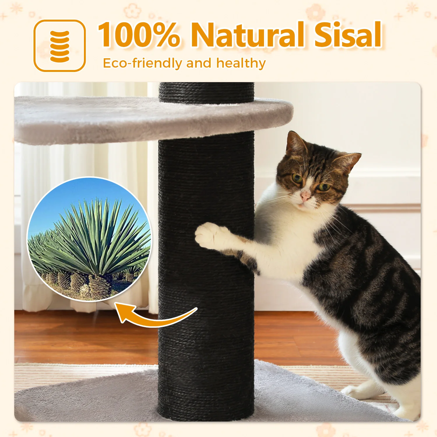 Poste rascador para gatos grandes, torre de árbol para gatos pequeños con poste rascador grueso, cama suave en la parte superior, rascador alto para gatos en interiores, rascadora para gato, juguete para gatos - imagen 2