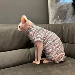 Chaleco suave de algodón floral para gatos Sphynx y Devon Rex