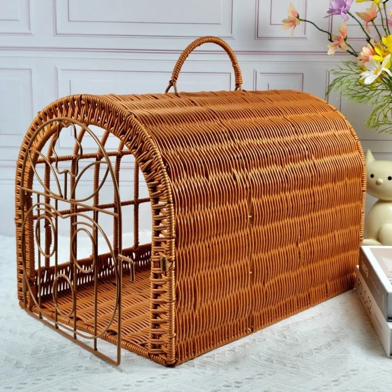 Bolsa de transporte para gatos con cama de ratán transpirable