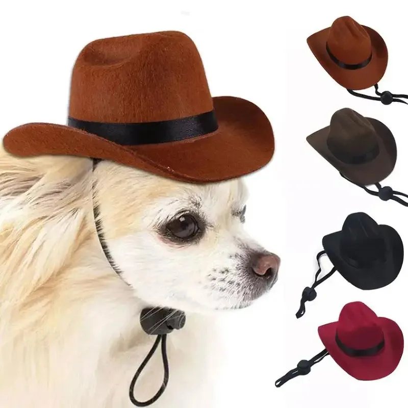 Gorro de vaquero para mascotas, gorro de Cosplay divertido ajustable para perros y gatos, accesorios perfectos para fotografía al aire libre, accesorios de rendimiento