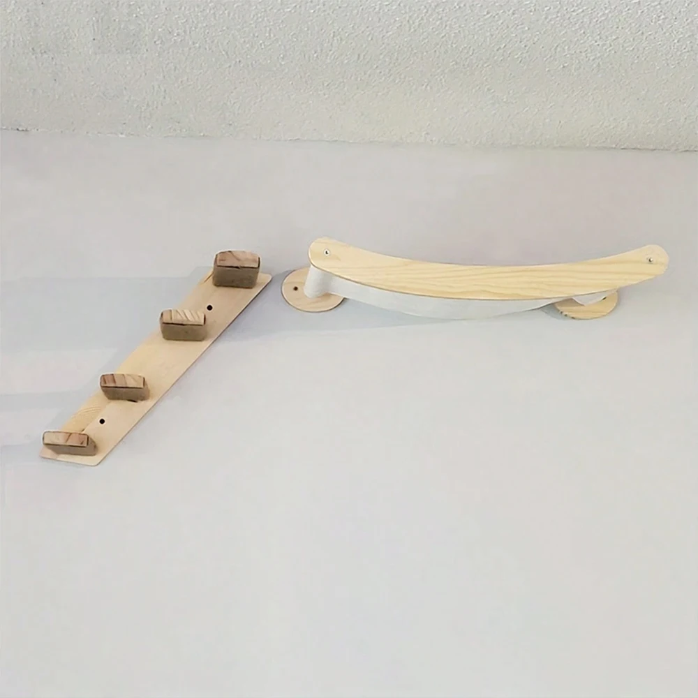 Hamaca montada en la pared para gatos con juego de escalones, muebles de madera, escalera de escalada, estante de cuerda para rascar, cama para gatos de interior, accesorios - imagen 5