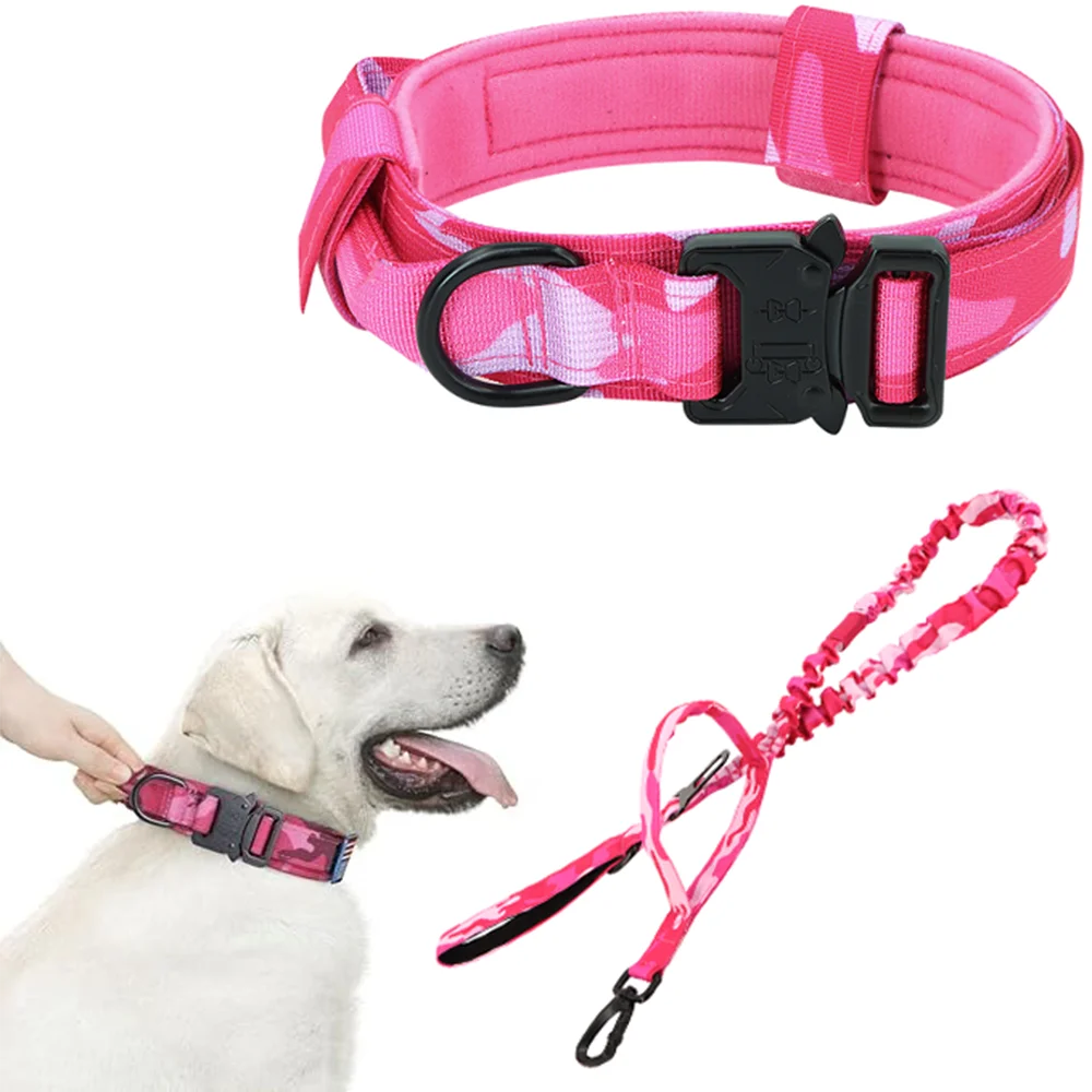 Collar táctico de camuflaje rosa para perro, correa suave personalizada, anticolisión de camuflaje rosa, adecuado para perros grandes