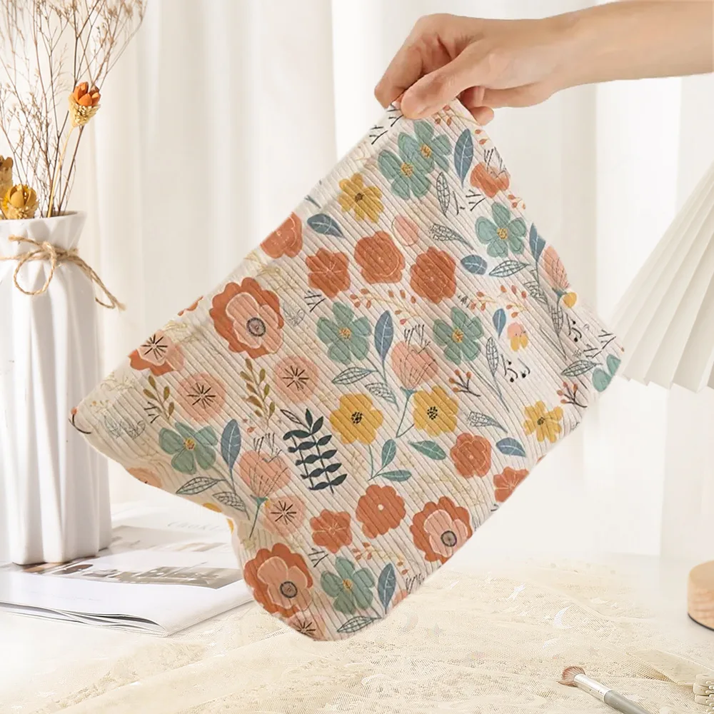 1 bolsa de maquillaje de pana con estampado floral, caja de almacenamiento de maquillaje ligera con cremallera, bolsa multifuncional con forro