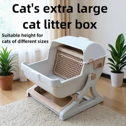 Caja de arena para gatos cerrada semiautomática con cubo basculante, caja de arena para gatos de gran capacidad, inodoro bonito de lujo para mascotas, suministros para mascotas