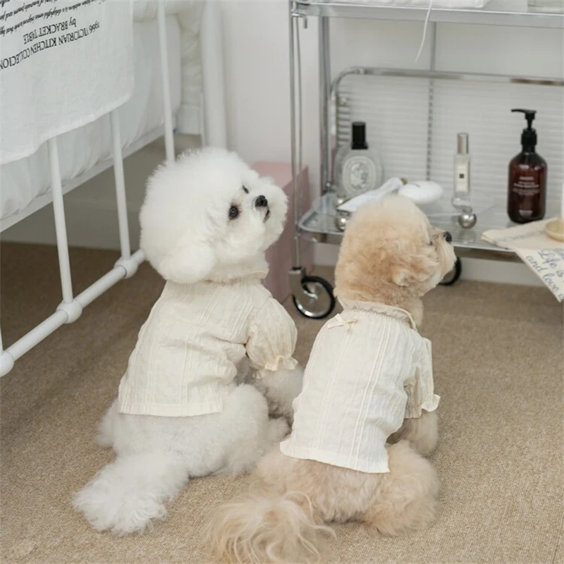 Ropa para mascotas, camisa de princesa para perros, blusa de mare marfil con lazo de cinta, ropa de manga corta para perros, ropa para cachorros y gatos, falda para cachorros - imagen 2