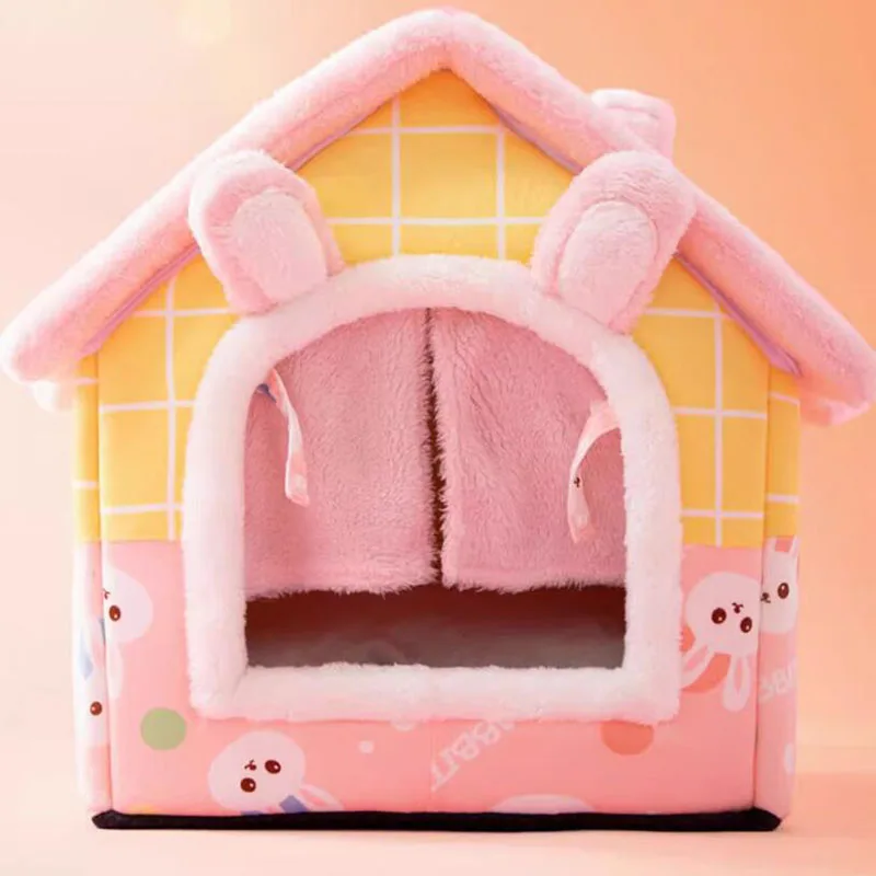 Casa de mascotas de felpa gruesa, completamente cerrada, extraíble y lavable, jaula de algodón para gatos y perros, nido cálido - imagen 4