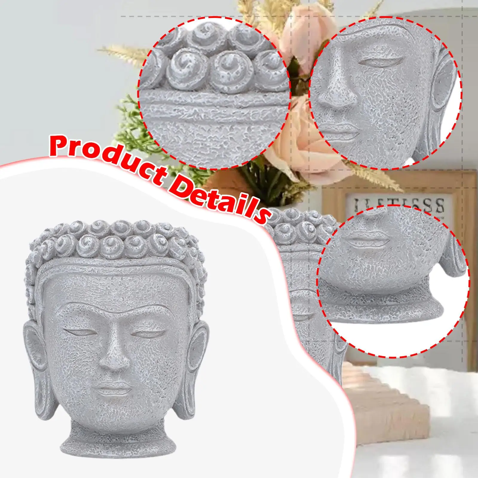 Maceta con cabeza de Buda, maceta para plantas de interior, decoración de regalo, escultura para centro de mesa, hogar, jardín, escritorio y oficina - imagen 5