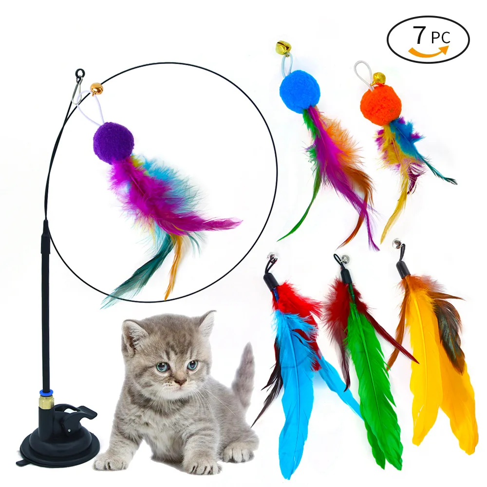 Juguete interactivo para gatos, palo para gatos manos libres, juego de gatito, varita de juguete, ventosa, pájaro/pluma, varita para gatos, juego de juguetes - imagen 5