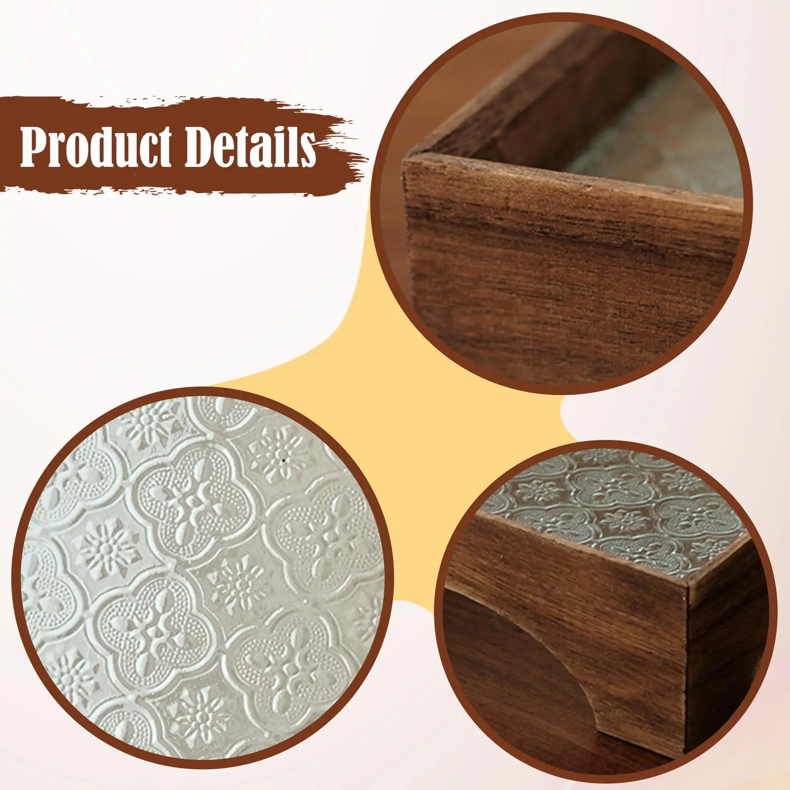 Serving Tray Wood and Embossment Glass Platter Multiuse Desk Organizer Makeup