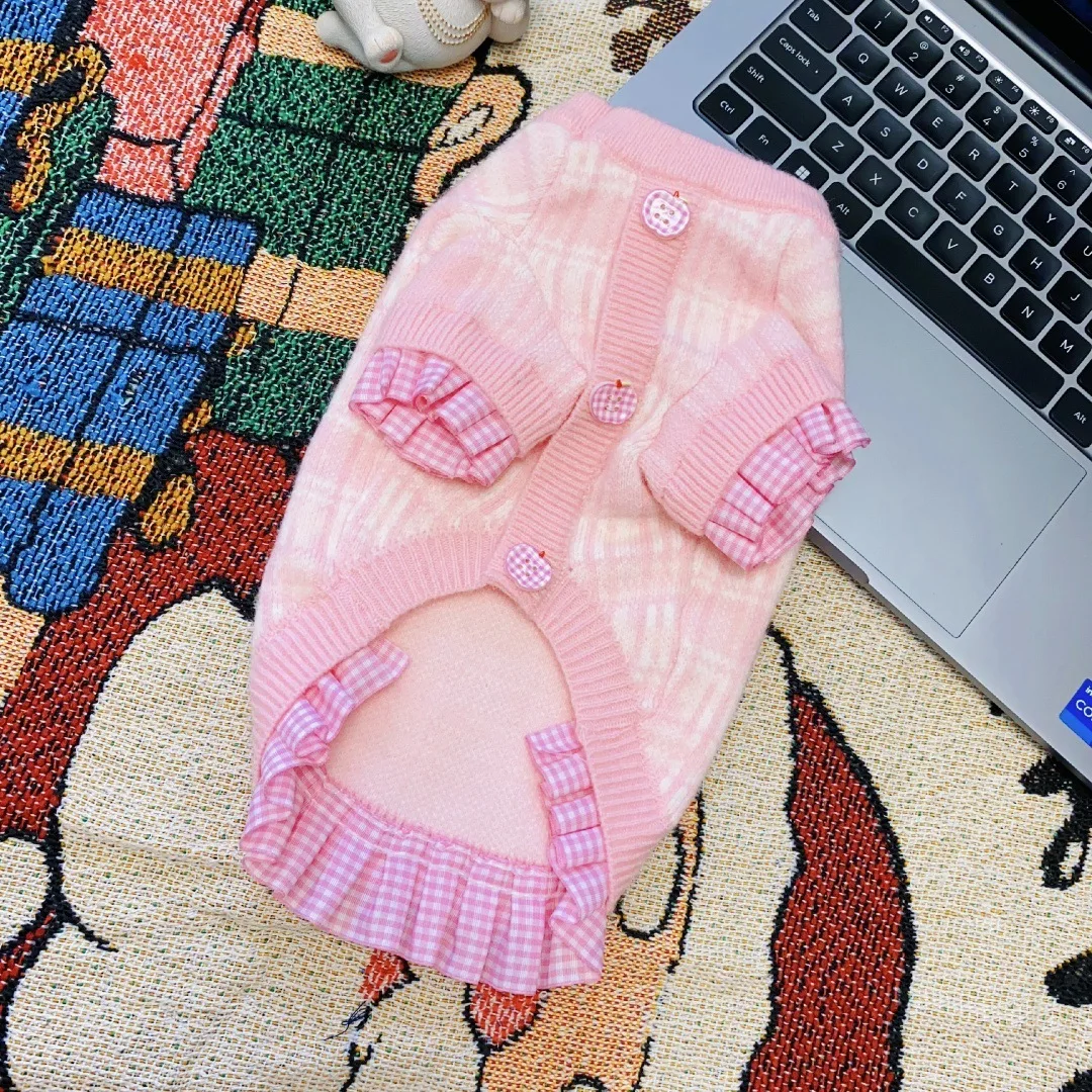 Camisa de suéter a cuadros para mascotas para calidez de otoño e invierno, abrigo de peluche Schnauzer para gatos, ropa para perros pequeños, ropa para cachorros