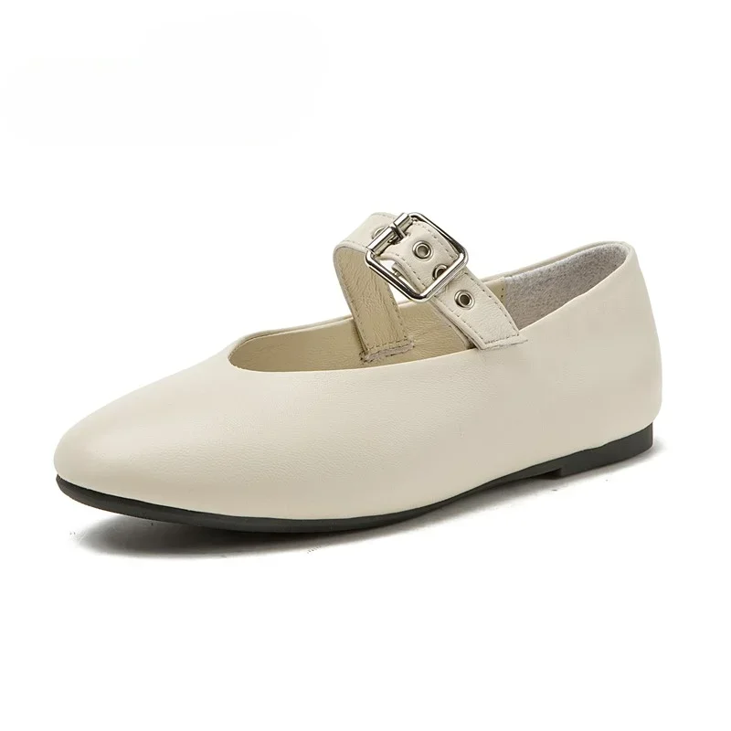 Zapatos Mary Jane de piel auténtica Natural para mujer, calzado informal plano de Ballet con punta estrecha, Estilo Vintage, Otoño, 2024 - imagen 5