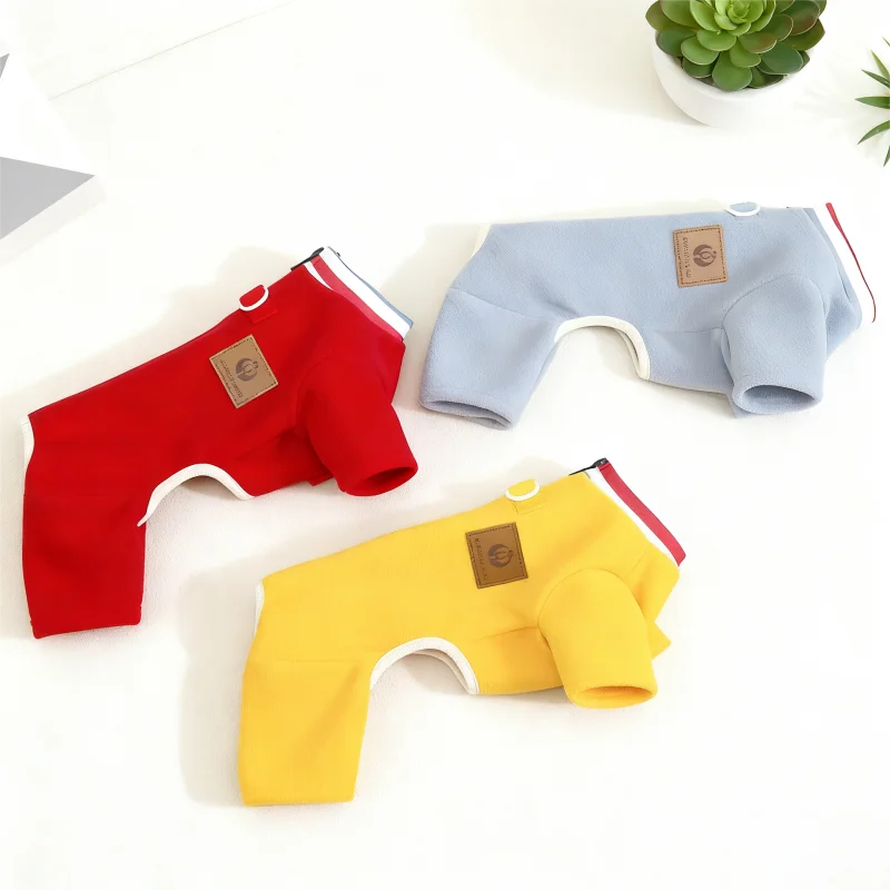 Monos cálidos de invierno para perros, ropa de cuatro patas para perros sólidos a la moda, monos suaves y bonitos para cachorros, pijamas de gato de peluche, monos para caniche para mascotas - imagen 5