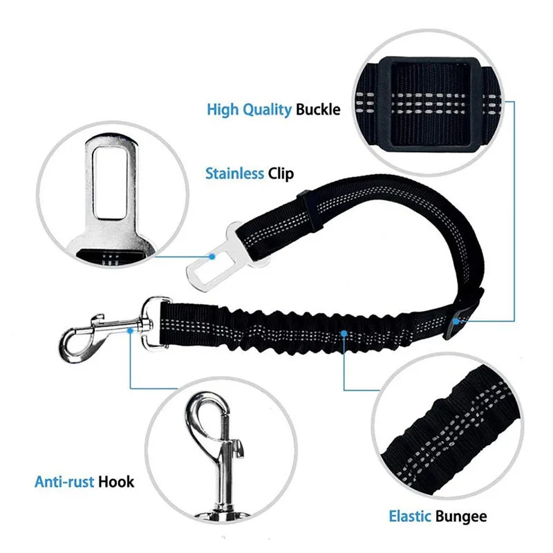 Cinturón de seguridad ajustable para coche para perros, correa de seguridad elástica retráctil con absorción de impactos, arnés de seguridad para coche para mascotas para perros - imagen 3