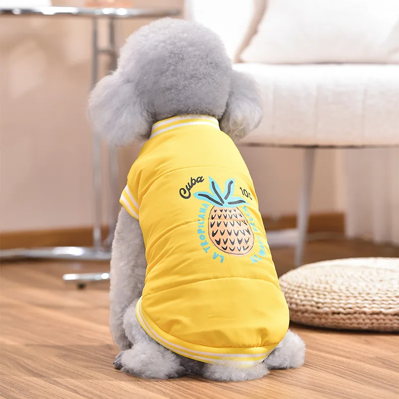 Chaqueta bordada de piña para otoño e invierno, Parkas cálidas a juego de colores para perros, ropa para perros y gatos de tamaño pequeño y mediano para mascotas - imagen 4