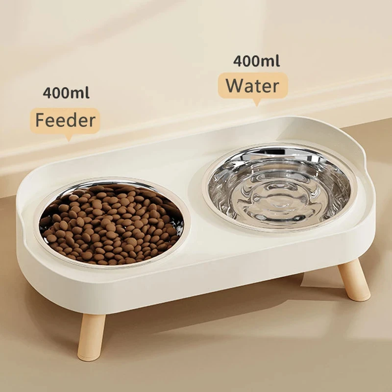 Cuenco alimentador de plástico/acero inoxidable para perros, cuencos dobles para comida de mascotas, cuenco de agua antideslizante para comida de cachorro con soporte, cuenco antisalpicaduras para gatos - imagen 3