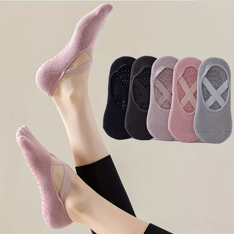 5 pares de calcetines de yoga antideslizantes para mujer para danza, Pilates, gimnasio, calcetines invisibles de algodón transpirables con agarre de silicona para entrenamiento en interiores - imagen 3