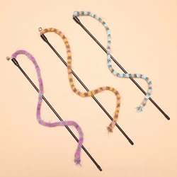 Juguete de palo de burlas para gatos con cuerda de felpa a rayas coloridas, juguetes para mascotas de lana tejida