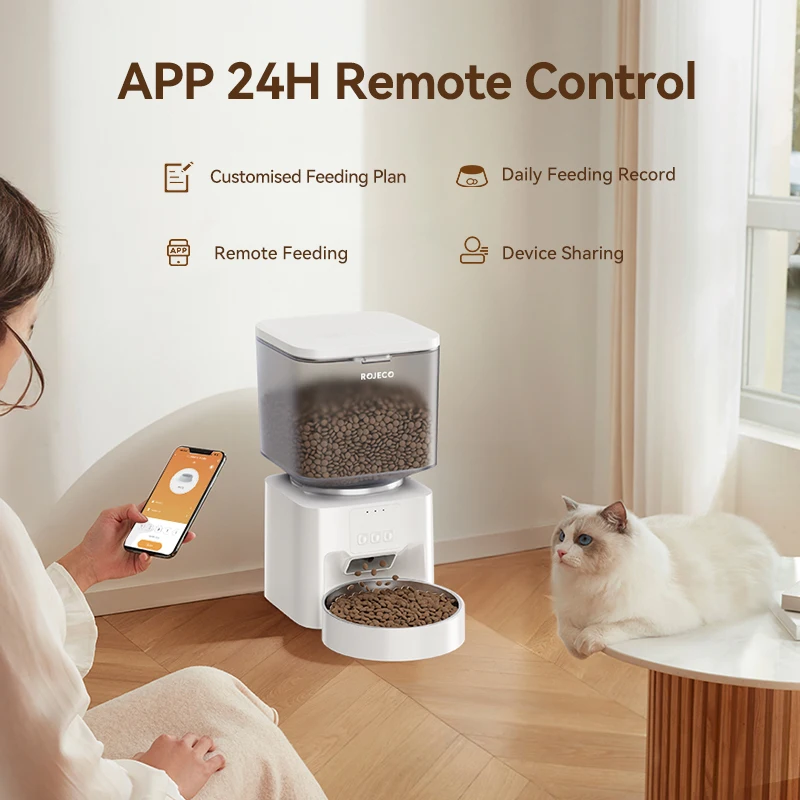 ROJECO-comedero automático para perros, 4,5l, dispensador inteligente de comida para gatos, aplicación remota WIFI, Control, grabación de voz, alimentador para mascotas, suministros para gatos y perros - imagen 2