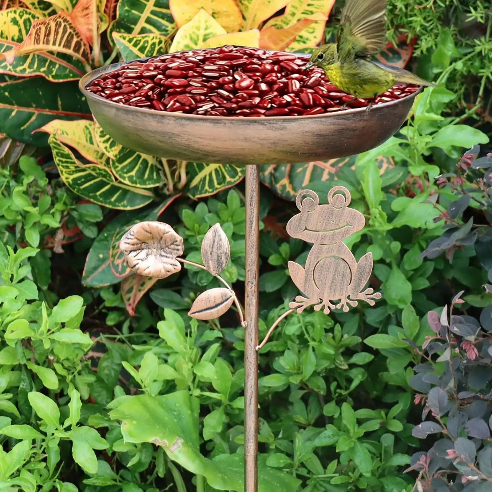 Bird Bath Bowl Bird Feeder with Garden Stake Feeding Station Decorative Tray Heavy Duty Vintage Style for Park Fence Deck