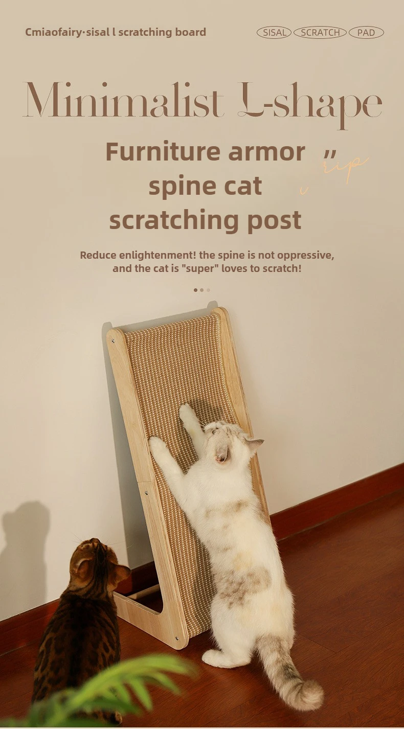 Rascador para gatos de madera y sisal en forma de L