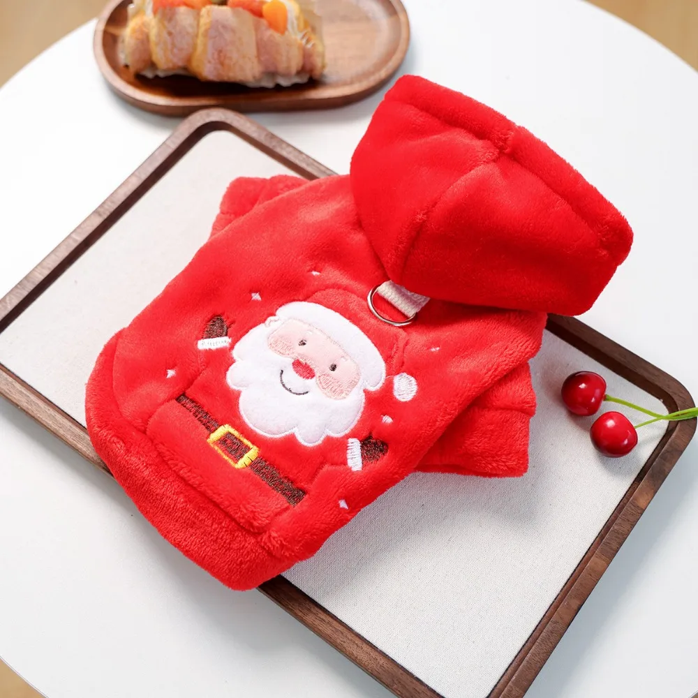 Sudadera con capucha de otoño/invierno para mascotas, abrigo de Papá Noel para perros pequeños/gatos, abrigo cálido de Navidad, ropa roja de Año Nuevo, ropa para cachorros - imagen 3