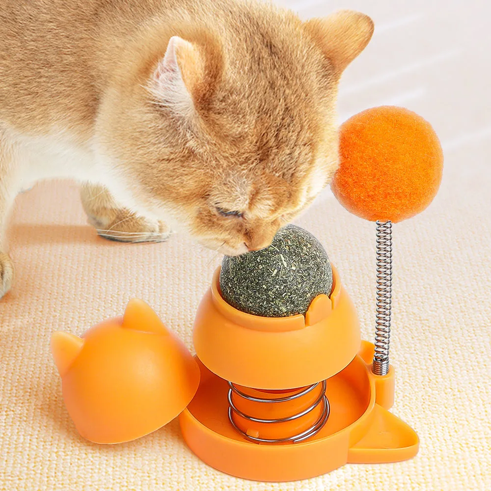 Juguete para gatos con columpio de resorte con bola de hierba gatera, rompecabezas para gatos autojuego para aliviar el aburrimiento, palo para gatos con limpieza de dientes molares, - imagen 3