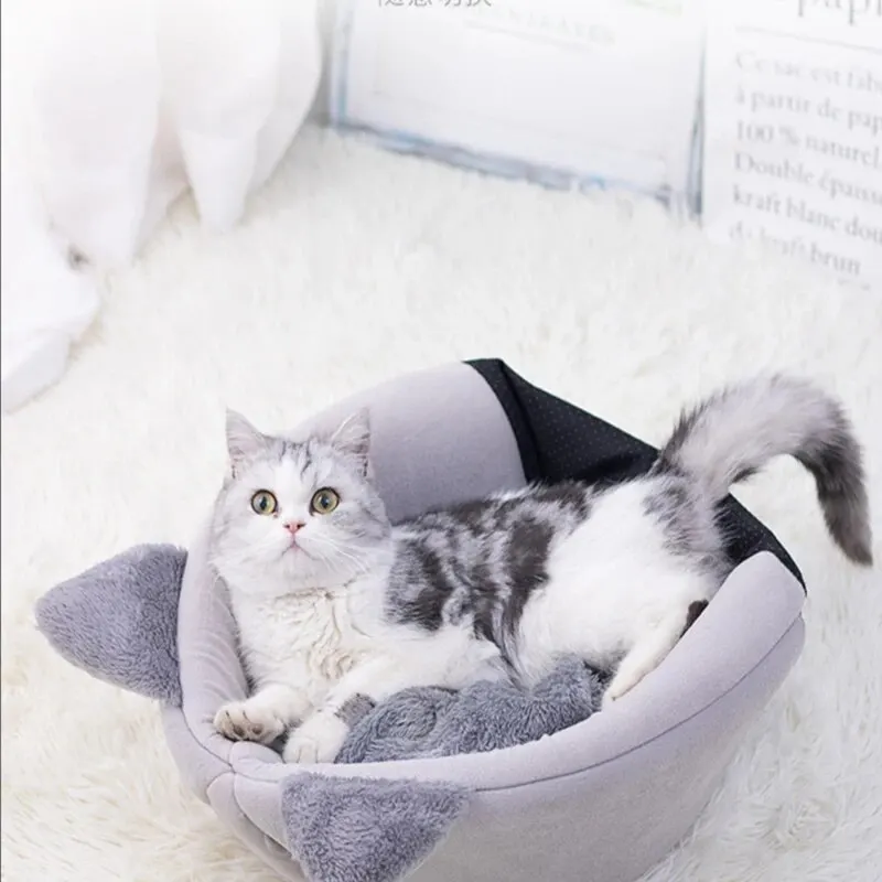 Casa para gatos cálida y bonita con forma de cabeza de gato, cueva para dormir segura, diseño semicerrado antideslizante, nido Universal para gatos para las cuatro estaciones - imagen 4