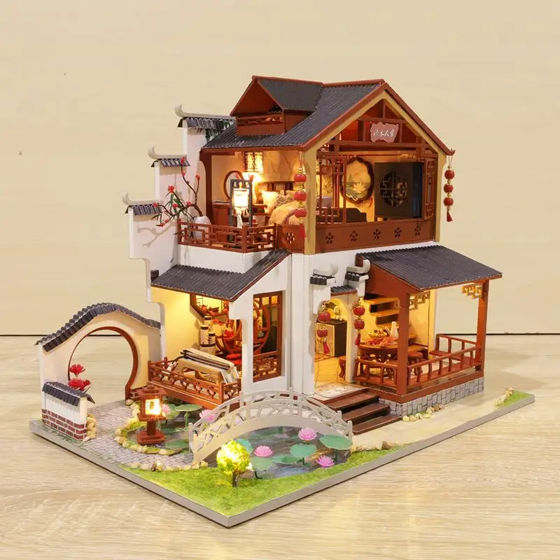 Kit de casa en miniatura para niños y adultos, modelo de patio chino con LED a escala 1:24, juguete de habitación DIY, regalo de cumpleaños y Navidad perfecto - imagen 4