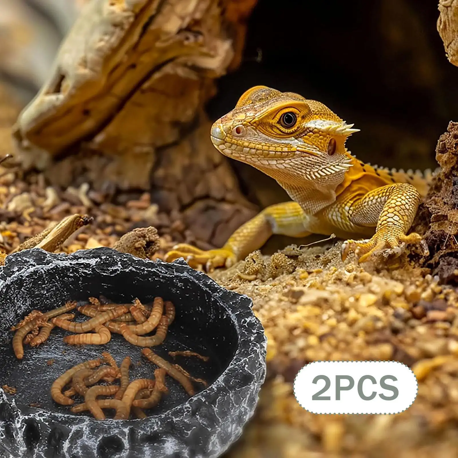 2x Reptile Water Dishes Food Bowls Drinking Trays Corner Small Feeding Dishes Terraium Bowls for Frog Bearded Dragon Scorpion